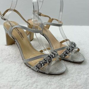 Badgley Mischka “American Glamor” Silver Rhinestone Strappy Heels